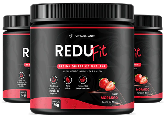 Redufit bebida diurética natural suplemento em pó sabor morango kit com 3 potes de 150g